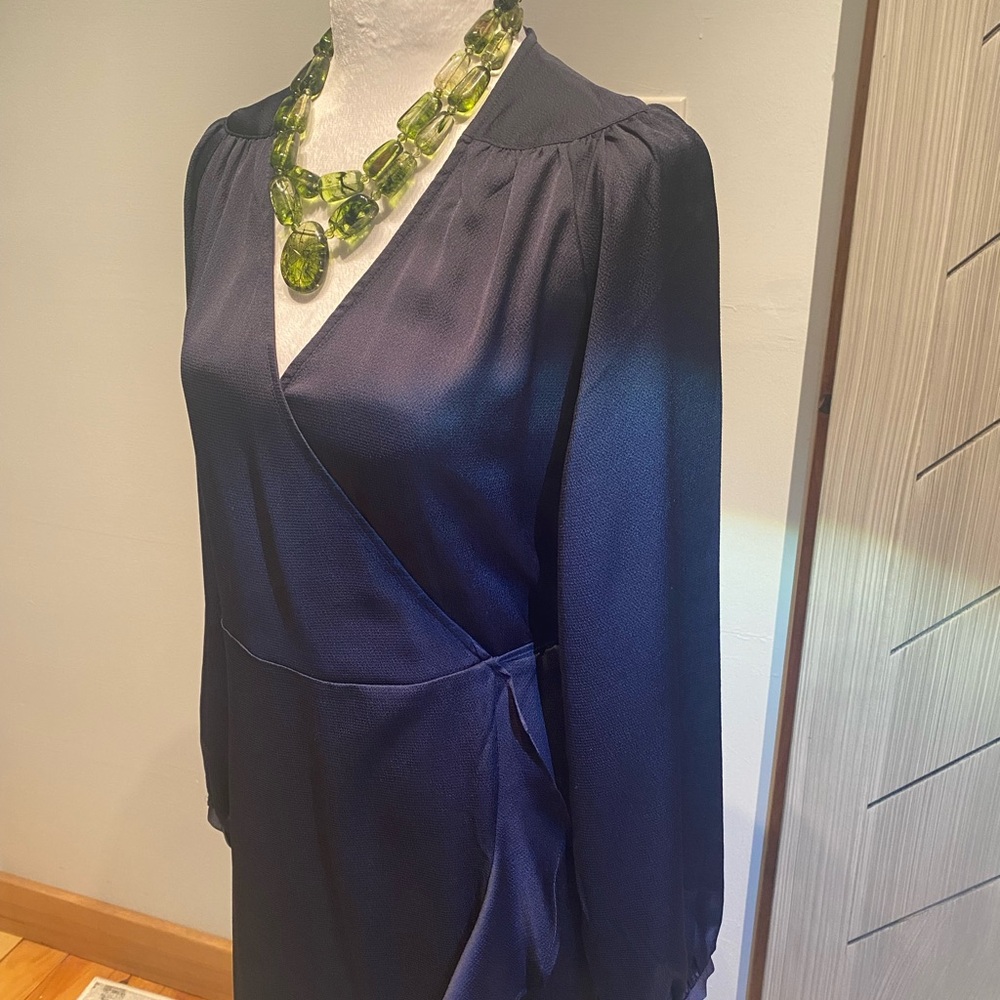 Soaked in Luxury Navy Long Sleeve Wrap Dress (Small) - Picture 6 of 12